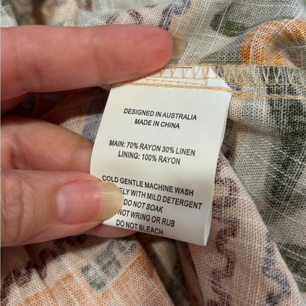 NWT Paper Heart Floral Stamp Postcard Maxi Style Dress XS Peach Linen Blend Boho - Picture 11 of 11
